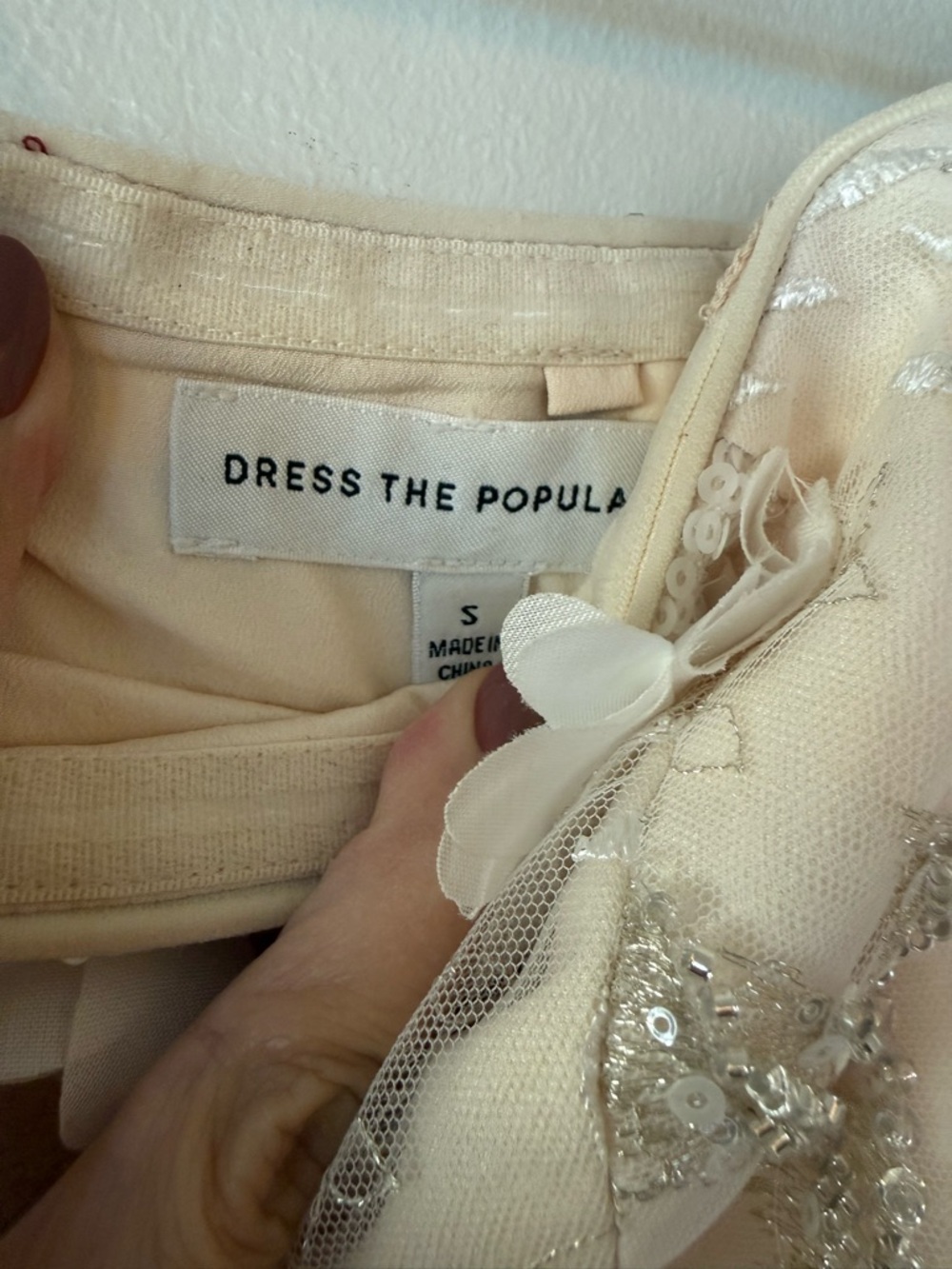 Dress the Population “Kailyn” Strapless Floral Appliqué Midi Dress | Ivory - Picture 4 of 5